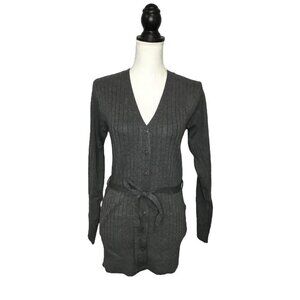 Ribbed Knit Preppy Cardigan Sweater Dark Gray 0039